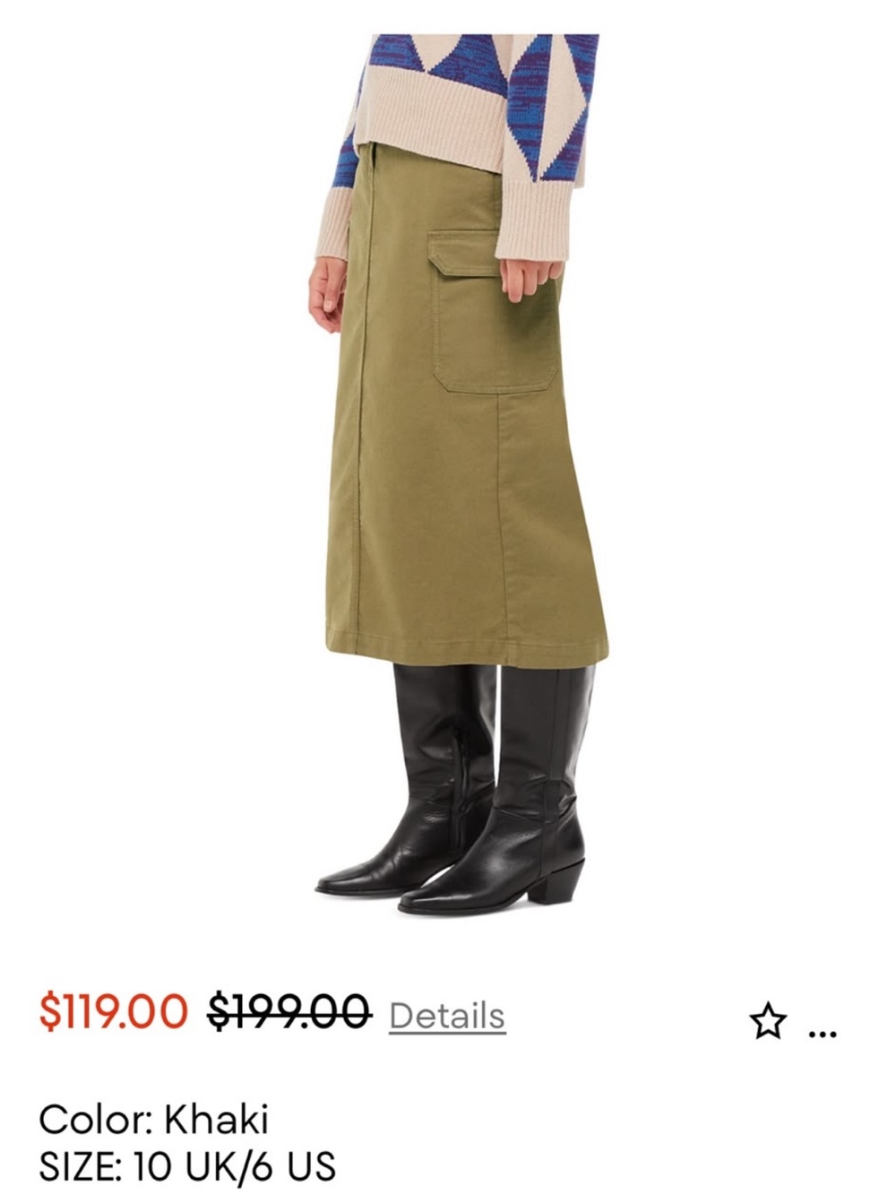 Whistles Khaki Midi Utility Skirt